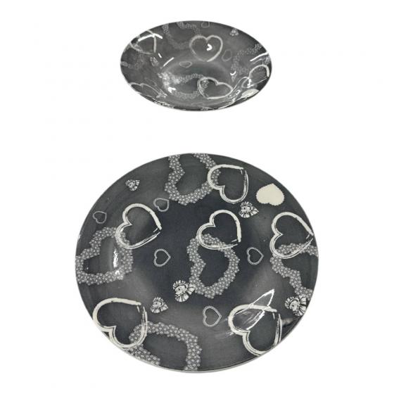 Set Piatti Porcellana 12 Pezzi DGBavaria Glamour Cuori Grigio