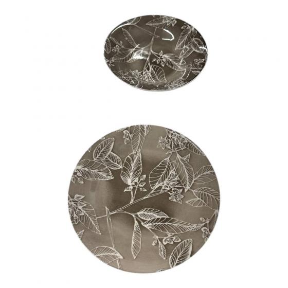 Set Piatti Porcellana 12 Pezzi DGBavaria Glamour Decor Foglie Marrone
