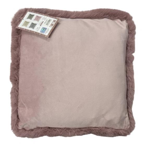 Cuscino Arredo In Velluto Con Balza In Pelliccia Cm 40x40 Rosa