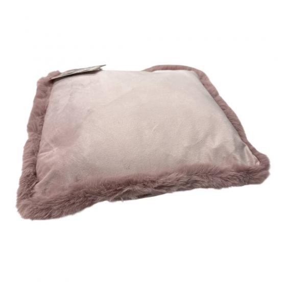 Cuscino Arredo In Velluto Con Balza In Pelliccia Cm 40x40 Rosa
