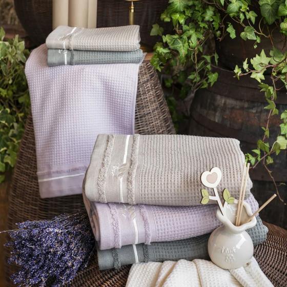 THUN Set 2 Asciugamani Country Bloom 40x60 + 60x100 cm Tinta Unita Cream