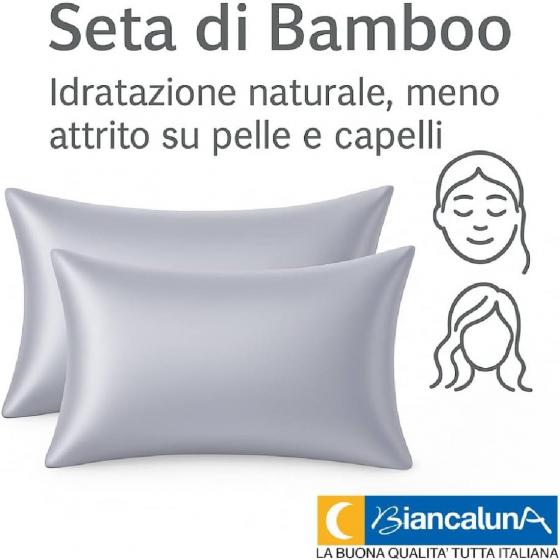 Coppia Federe in Seta di Bamboo CLARA Anticrespo Antirughe Ipoallergeniche Traspiranti Eleganti e Morbide  Made in Italy (GRIGIO)