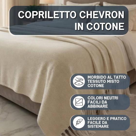 Copriletto Matrimoniale Laura Blasi Chevron, Coperta Frange, Copridivano Panna
