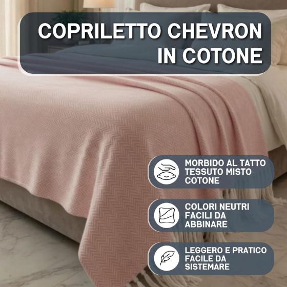 Copriletto Matrimoniale Laura Blasi Chevron, Coperta Frange, Copridivano Cipria