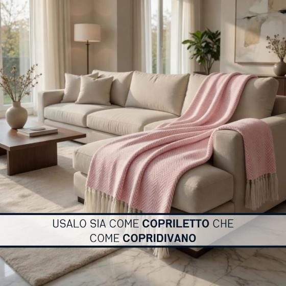 Copriletto Matrimoniale Laura Blasi Chevron, Coperta Frange, Copridivano Cipria