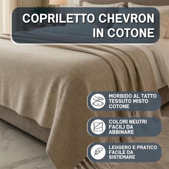 Copriletto Matrimoniale Laura Blasi Chevron, Coperta Frange, Copridivano Tortora