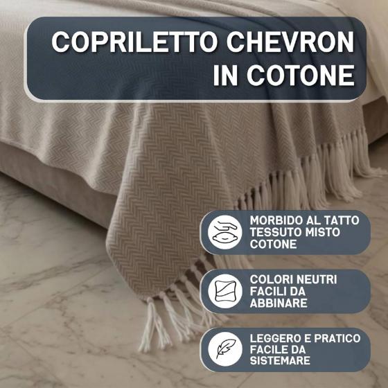Copriletto Matrimoniale Laura Blasi Chevron, Coperta Frange, Copridivano Grigio
