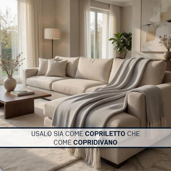Copriletto Matrimoniale Laura Blasi Chevron, Coperta Frange, Copridivano Grigio