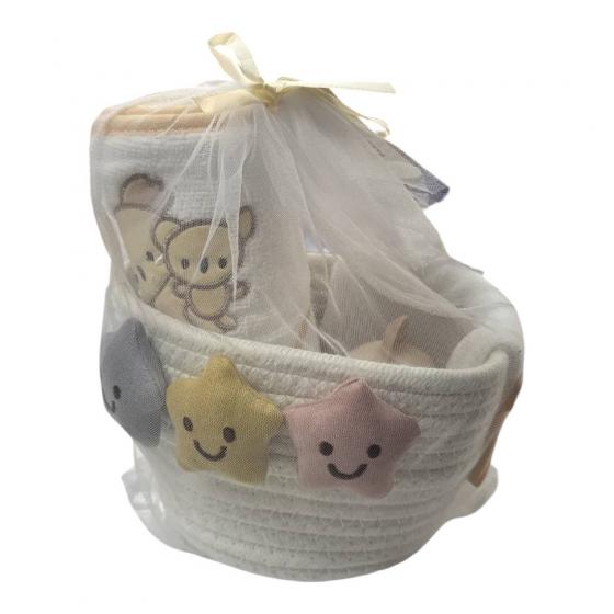 Accappatoio Triangolo Cesta Manopola Gioco Batuffolini Orsetto Beige