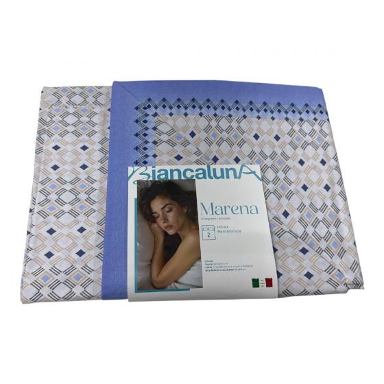Lenzuola Matrimoniale Biancaluna Marena Disegno Rombi Blu